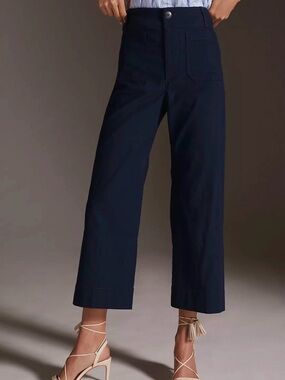 Anthropologie Colette Navy Wide-Leg Cropped Trousers